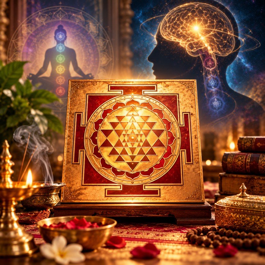 Golden Yantra on a sacred altar