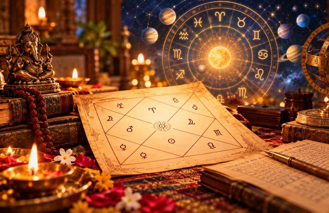 Astrologer preparing Janam Kundli